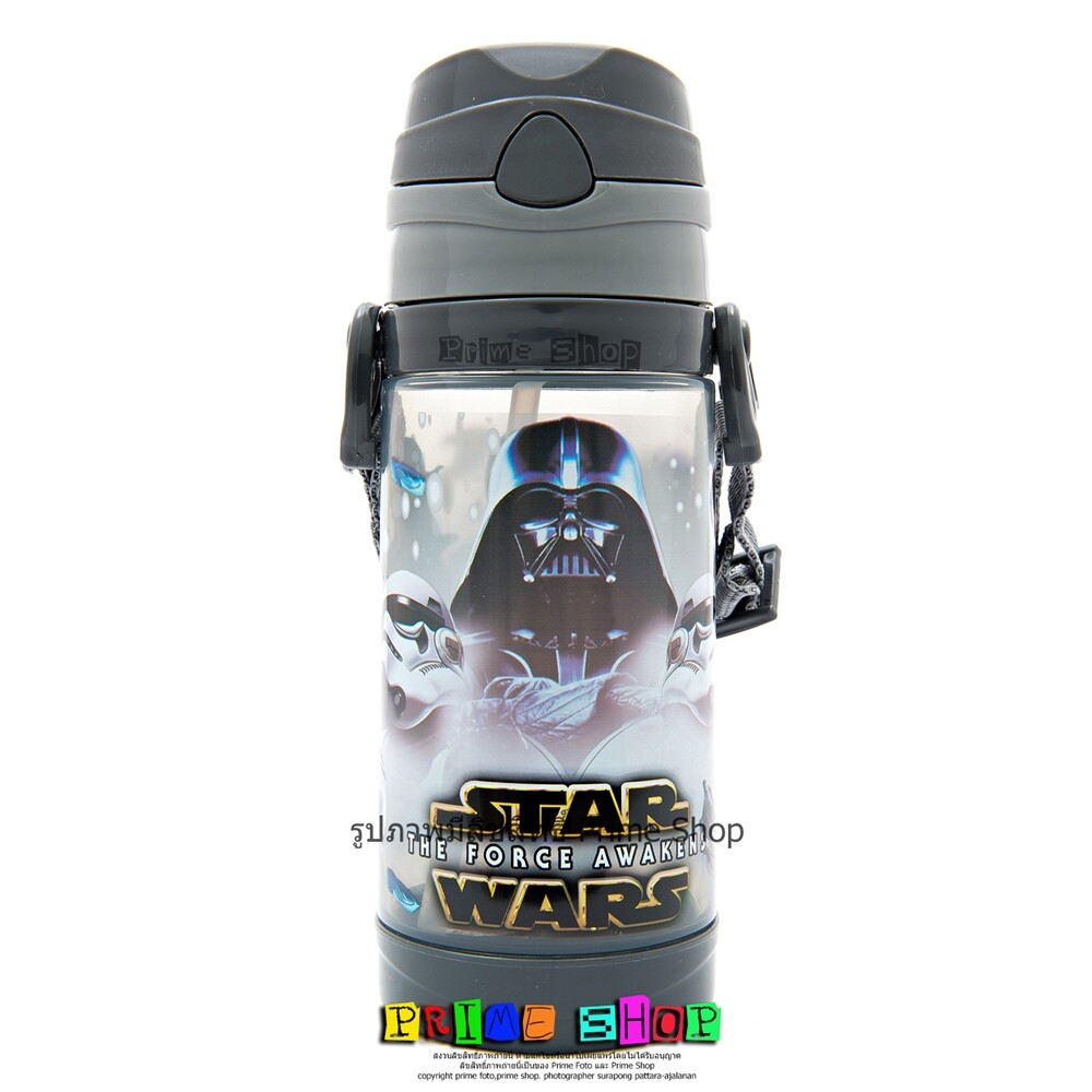 กระติกน้ำ แบบหลอดดูด มีสายสะพาย BPA Free ลาย Star Wars (เทา)