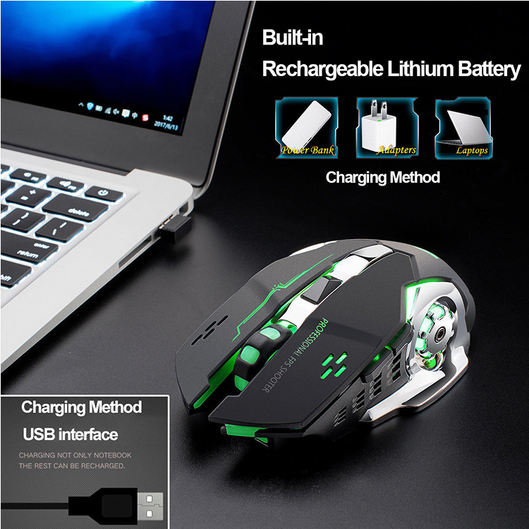 Free Wolf X8 Wireless USB Charging 2.4Ghz Gaming Mouse Silent Luminous Mechanical Mouse verticalDPI800-1600-2400