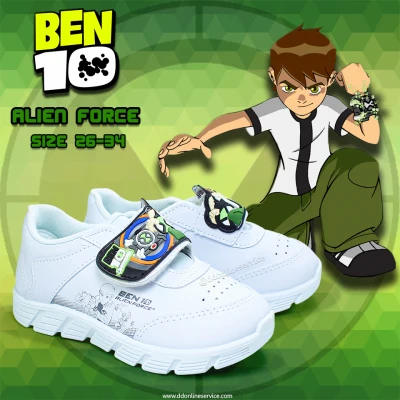 รองเท้านักเรียนสีขาว Ben10 รองเท้ากีฬาเด็ก รองเท้าผ้าใบสีขาว ยี่ห้อ Kenta รุ่น BT-6118 และ BT-6418