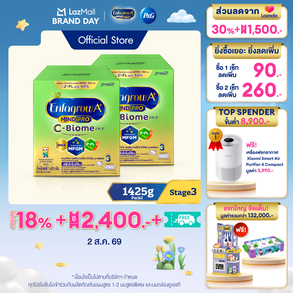 นมผง เอนฟาโกร เอพลัส ซี-ไบโอม สูตร3 (1425 กรัม) x2 กล่อง Enfagrow A+ MindPro C-Biome Stage3 (1425 g) x2 packs