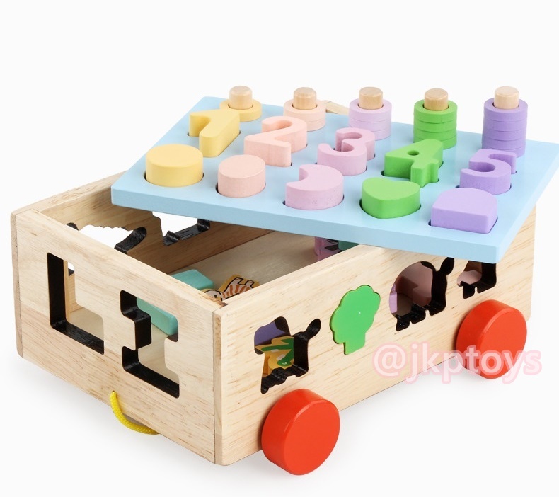 ❤️ส่งฟรี❤️Todds Kids Toys ของเล่นของเล่นไม้ชุดรถลาก กล่องบล็อกหยอด