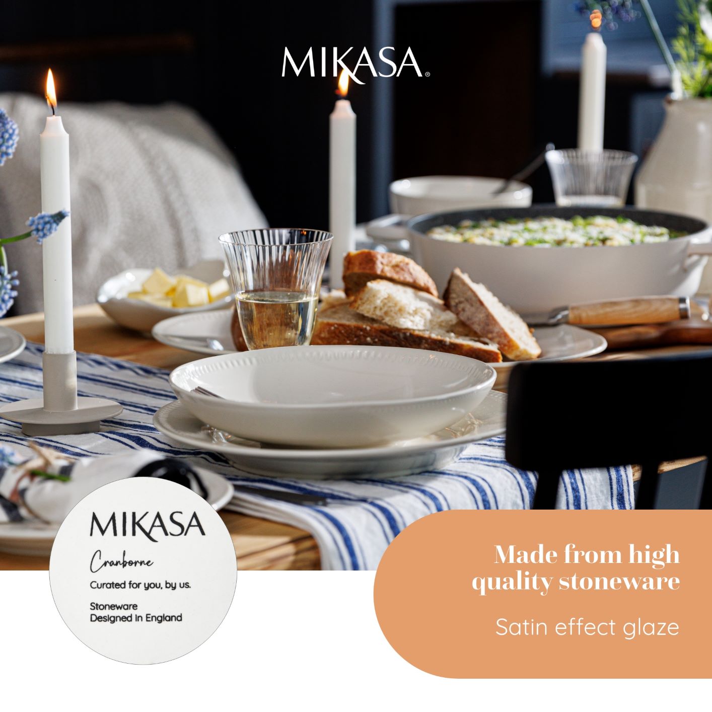 Mikasa Cranborne Cream Stoneware 4-Piece Pasta Bowl Set, Service For 4, Set of 4 , 24cm Large Dinner Bowls - Microwave & Dishwasher Safe ราคา 1,321 บาท*ส่งฟรี