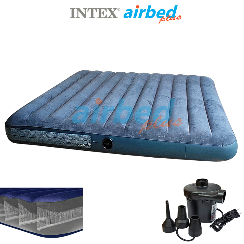 Intex ส่งฟรี ที่นอนเป่าลม 6 ฟุต (คิง) 1.83x2.03x0.25 ม. ดูรา-บีม ไฟเบอร์-เทค โครงสร้างใหม่ นอนสบายขึ้น   สีน้ำเงิน รุ่น 64755 (เป็นรุ่นใหม่ของ 68755) + ที่สูบลมไฟฟ้า