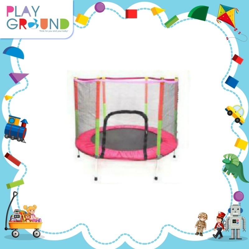 Playground แทรมโพลีน จั้มเปอร์สปริงบอร์ด ขนาด 140 x 122 ซม (4.5 ฟุต) Trampoline jump สำหรับเด็ก มาพร้อมตาข่ายกันตก