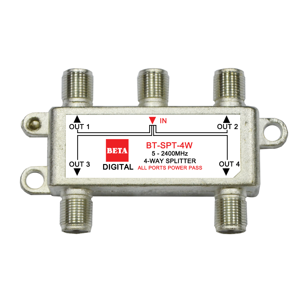 BETA Splitter 4 ways All Port Power Pass รองรับความถี่ 5-2400Mhz (สีเงิน) ราคา 190 บาท*ส่งฟรี
