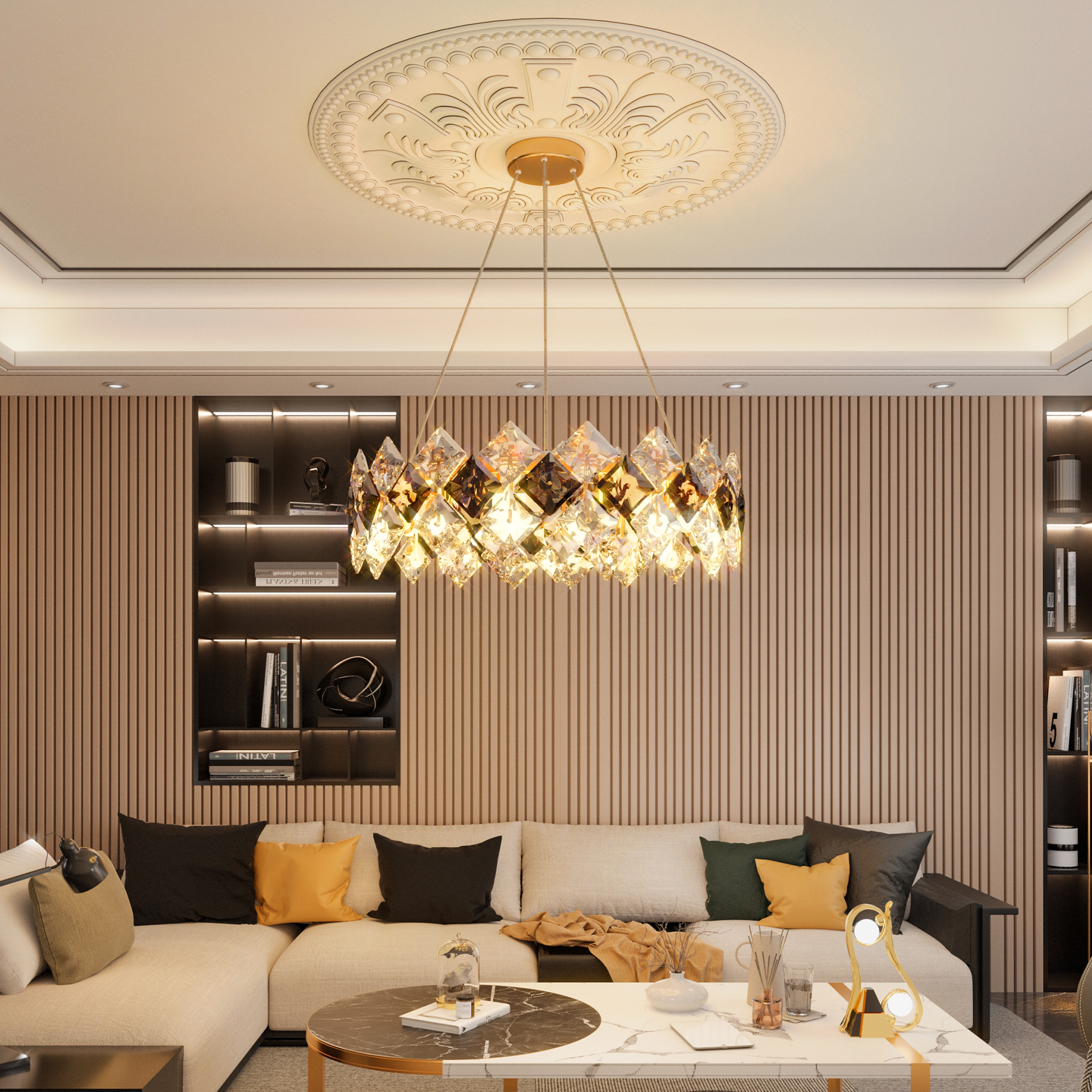 LUVODI โคมไฟเพดาน Crystal Chandelier Lamp โคมไฟระย้า Pendant Ceiling Lights โคมไฟแขวน 3-color Light
