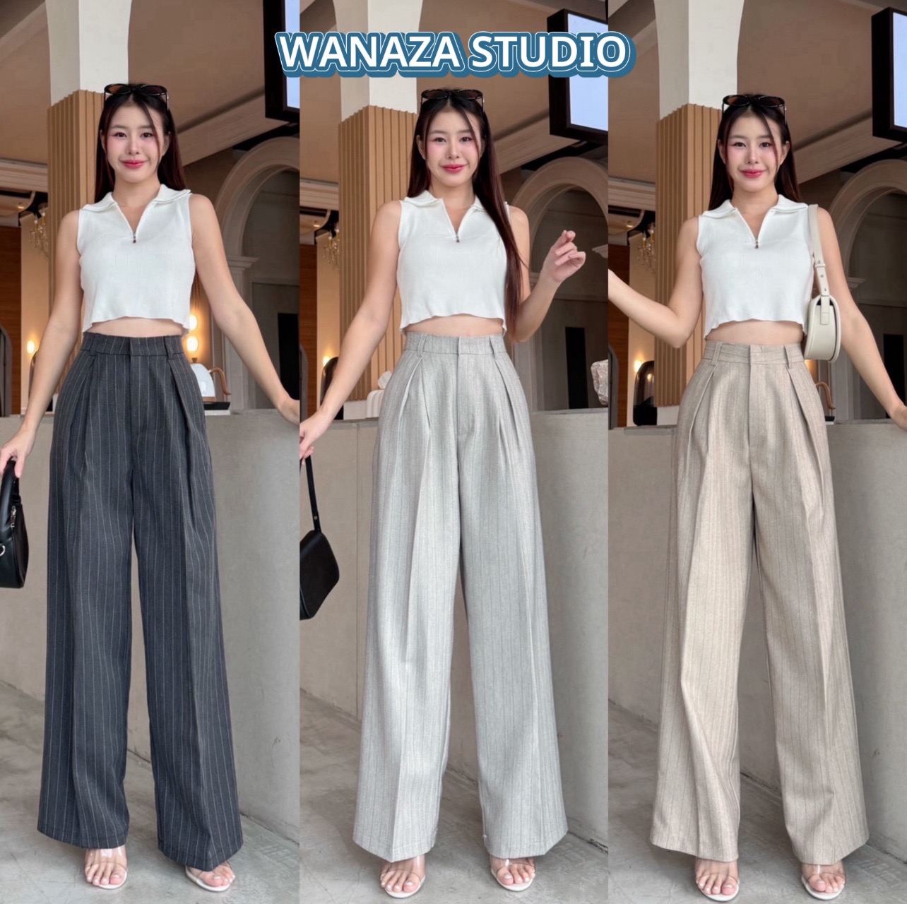จัดส่งเร็ว ✅ WT32 รุ่น Rita Pants จีบทวิดด้านหน้า กระเป๋าหลังเก๋ ทรงกระบอกใหญ่ ผ้าลายริ้วญี่ปุ่นพรีเมี่ยม ผ้านำเข้า ผ้านิ่ม ผ้าพริ้ว ผ้าทิ้งตัวดี กางเกงเอวสูง กางเกงเอวสูงเก็บพุง กางเกงขายาวผู้หญิง กางเกงพรางหุ่น ราคา 294 บาท*ส่งฟรี