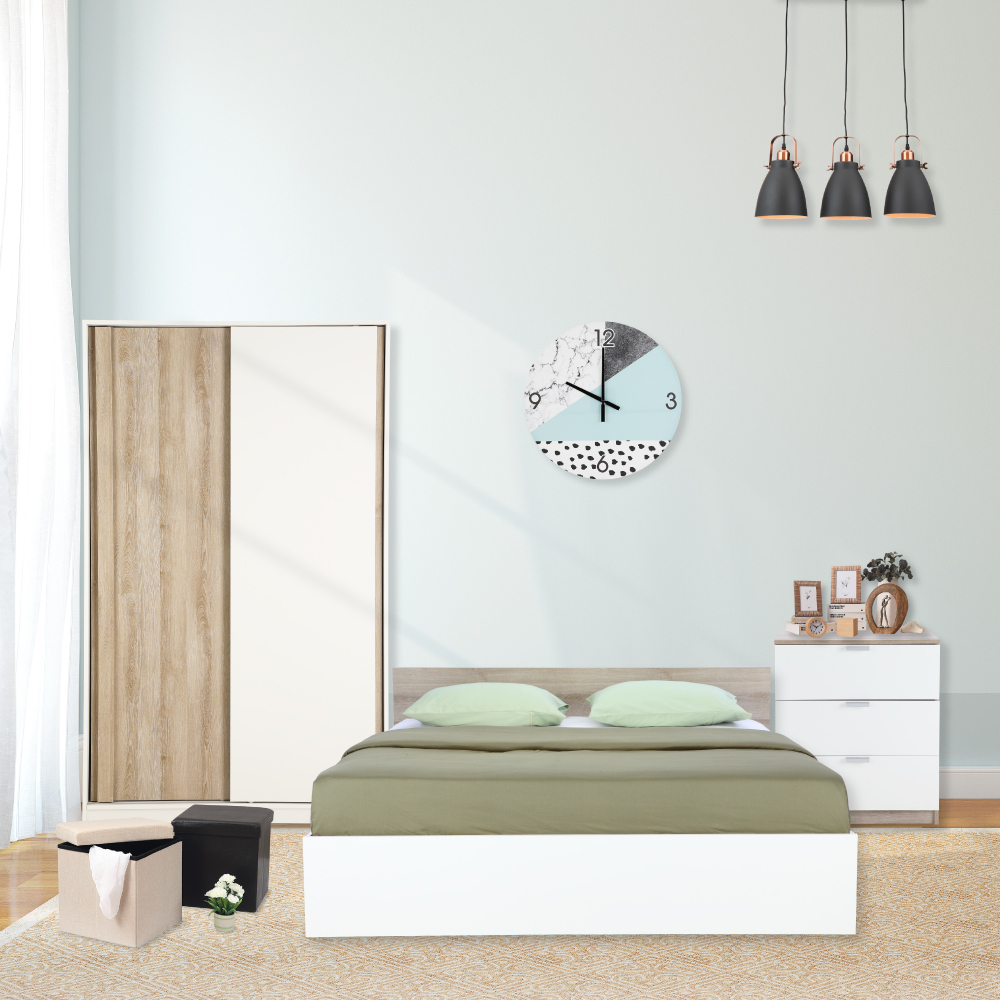 INDEX LIVING MALL ชุดห้องนอน รุ่นวินซ์ + วาว่า (ตู้บานสไลด์ + ตู้ลิ้นชัก) สีขาว/ธรรมชาติ มีเตียงสองขนาด ให้เลือก (เตียง 5 หรือ 6ฟุต)