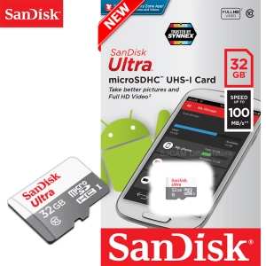 สินค้า Sandisk microSDHC Card Ultra 100MB/S ความจุ 32GB Class10 (SDSQUNR-032G-GN3MN) เมมโมรี่ การ์ด แซนดิส ใส่ โทรศัพท์ มือถือ สมาร์ทโฟน แท็บเล็ต Mobile Android คอมพิวเตอร์