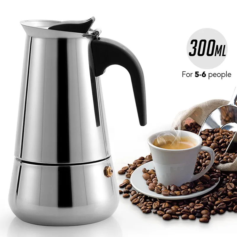 มอคค่าพอท รุ่นสแตนเลส ขนาด 6 ถ้วย300 มล. / 9 ถ้วย450 มล.  กาต้มกาแฟสดแบบพกพา หม้อต้มกาแฟแบบแรงดัน เครื่องชงกาแฟ เครื่องทำกาแฟสด เอสเปรสโซ่พอท MOKA POT