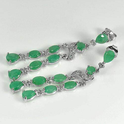Parichat Jewelry ต่างหูเงินแท้ 92.5 % ประดับพลอยมรกตแท้สีเขียว และเพชรสวิสเกรดเอ ดีไซน์สวยงาม น้ำหนัก 7.08 กรัม
