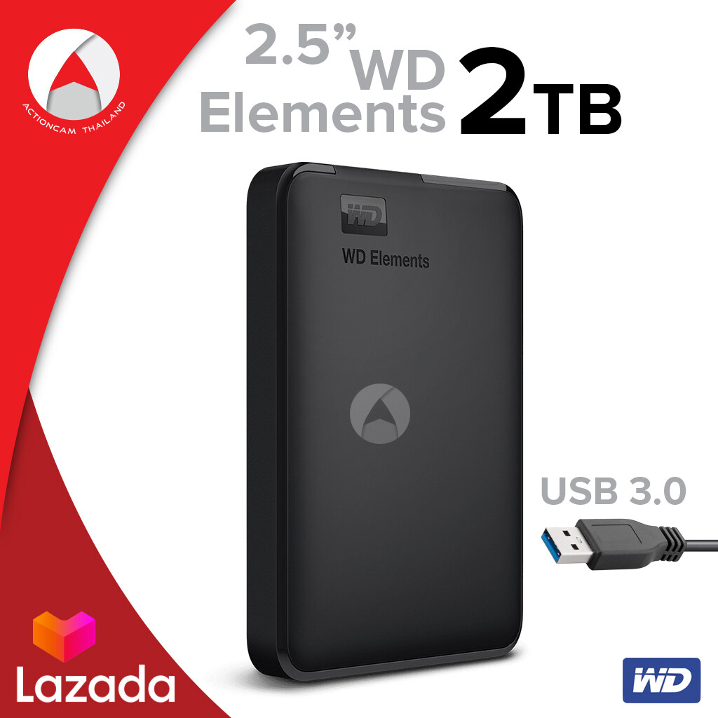 WD Elements ฮาร์ดดิสก์พกพา HDD 2.5 นิ้ว ความจุสูง 2TB ความเร็วสูง Portable Storage น้ำหนักเบา กะทัดรัด 2.5 inches (WDBUGY0020BBK-WESN) USB3 เชื่อมต่ออเนกประสงค์ External Harddisk จัดเก็บไฟล์ ภาพถ่าย วิดีโอ เพลง ข้อมูลสำคัญ สินค้าประกัน 2 ปี