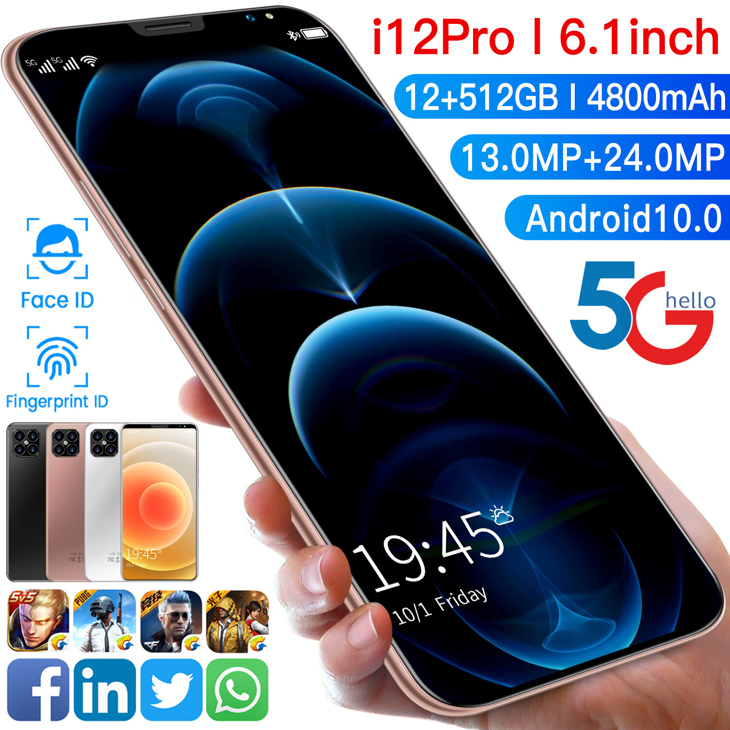 lPHOHO I12 Pro 6 + 128GB 6.1 นิ้วมือถือใหม่ล่าสุด โทรศัพท์มือถือรองรับการแปลภาษาไทยโทรศัพท์สมาร์ทโฟนราคาถูก IP12 Pro