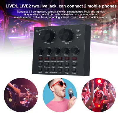 didi-Singing Live The Sound Card V8 อัดผ่านโทรศัพท์ เสียงดีมาก Live สดแบบเทพ + สายชาร์จ มืออาชีพ สำหรับโทรศัพท์ / คอมพิวเตอร์ มี Bluetooth พร้อมส่ง