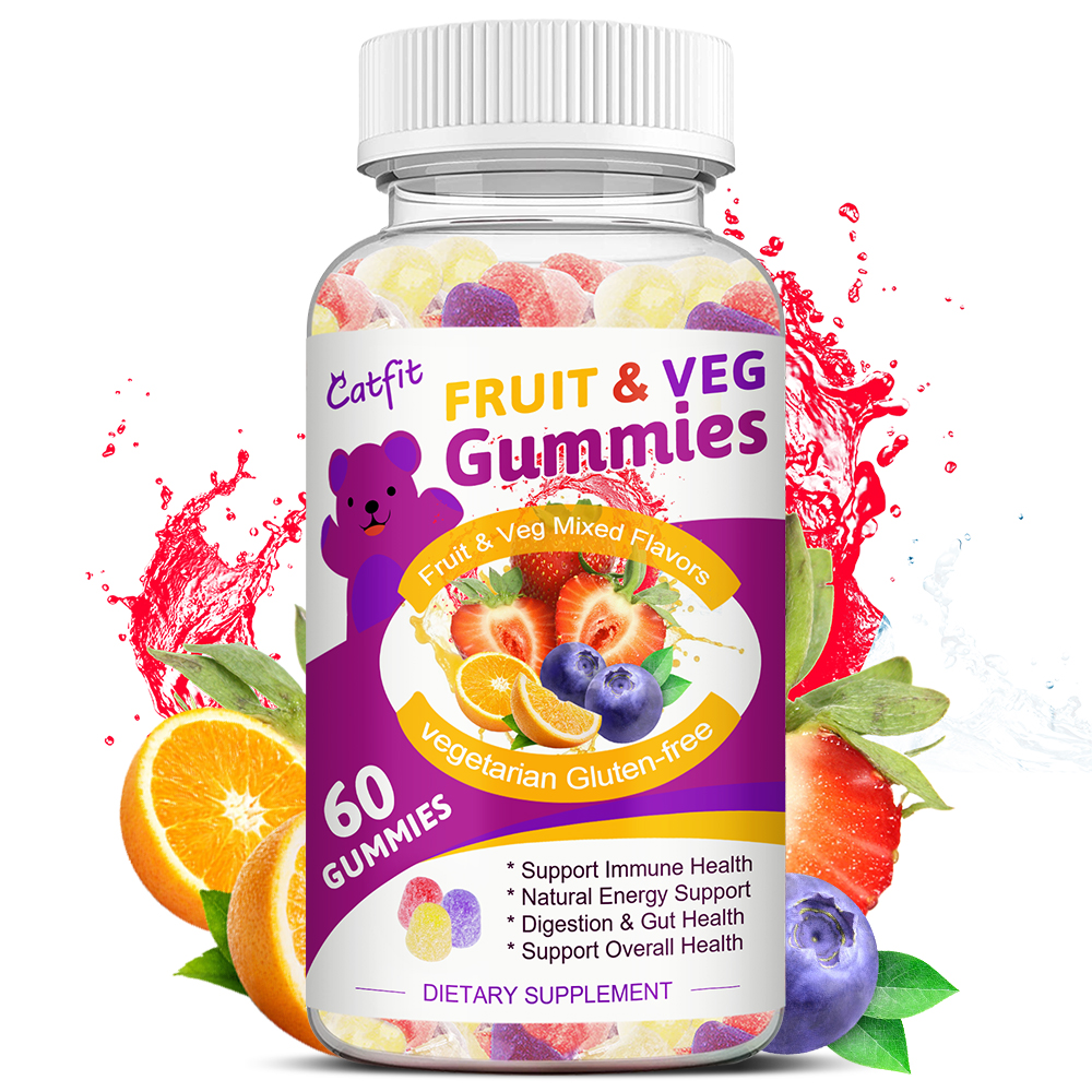 Catfit สารผสมผลไม้และผักรสผสม Gummie วิตามินซี Gummies อาหารเสริม โภชนาการ มัลติวิตามินสำหรับเด็ก ผู้ใหญ่