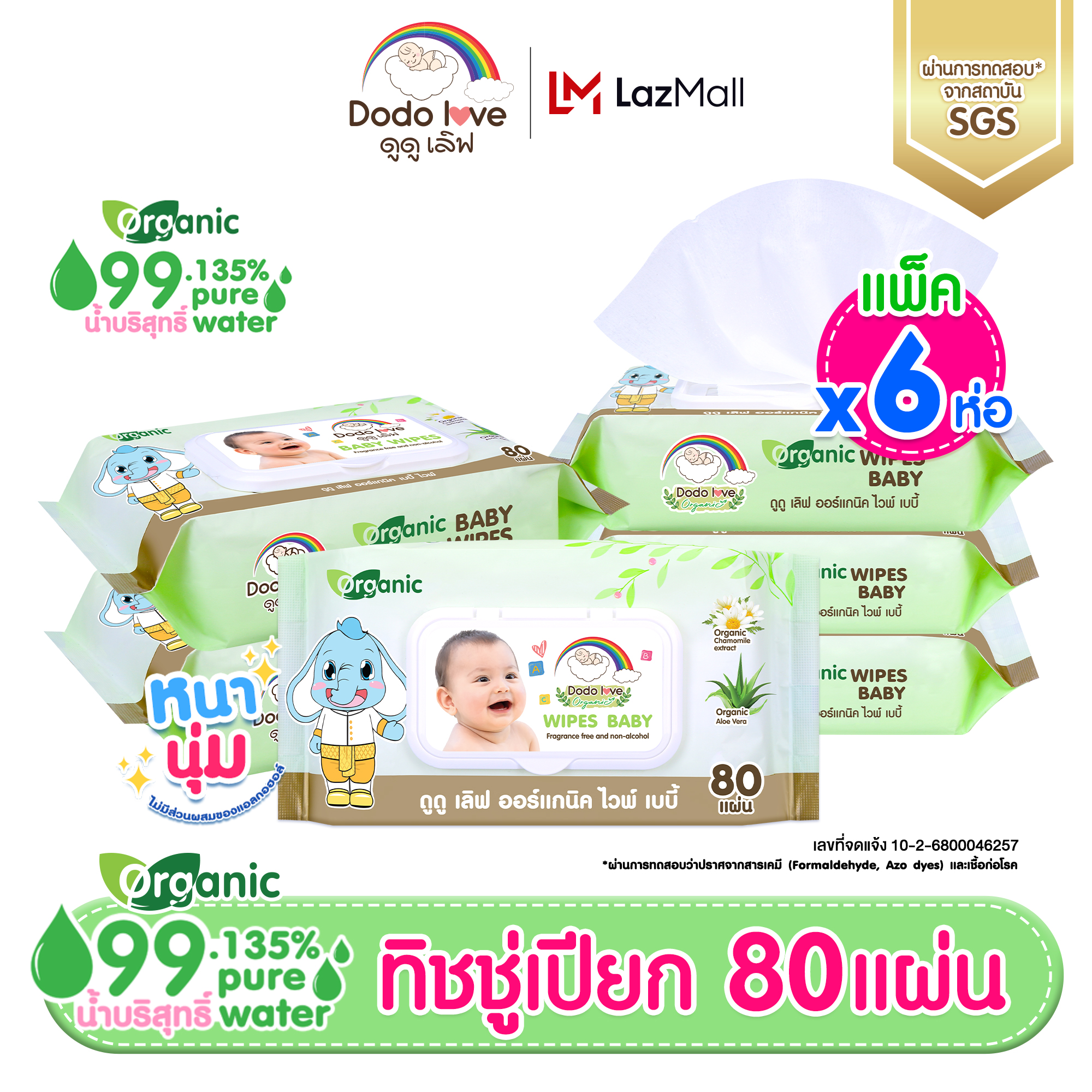 ยกลัง 1618 ห่อ DODOLOVE Baby Wipes ผ้าเช็ดทำความสะอาดสำหรับเด็ก ดูดูเลิฟ ทิชชู่เปียก ห่อใหญ่ 80 แผ่น