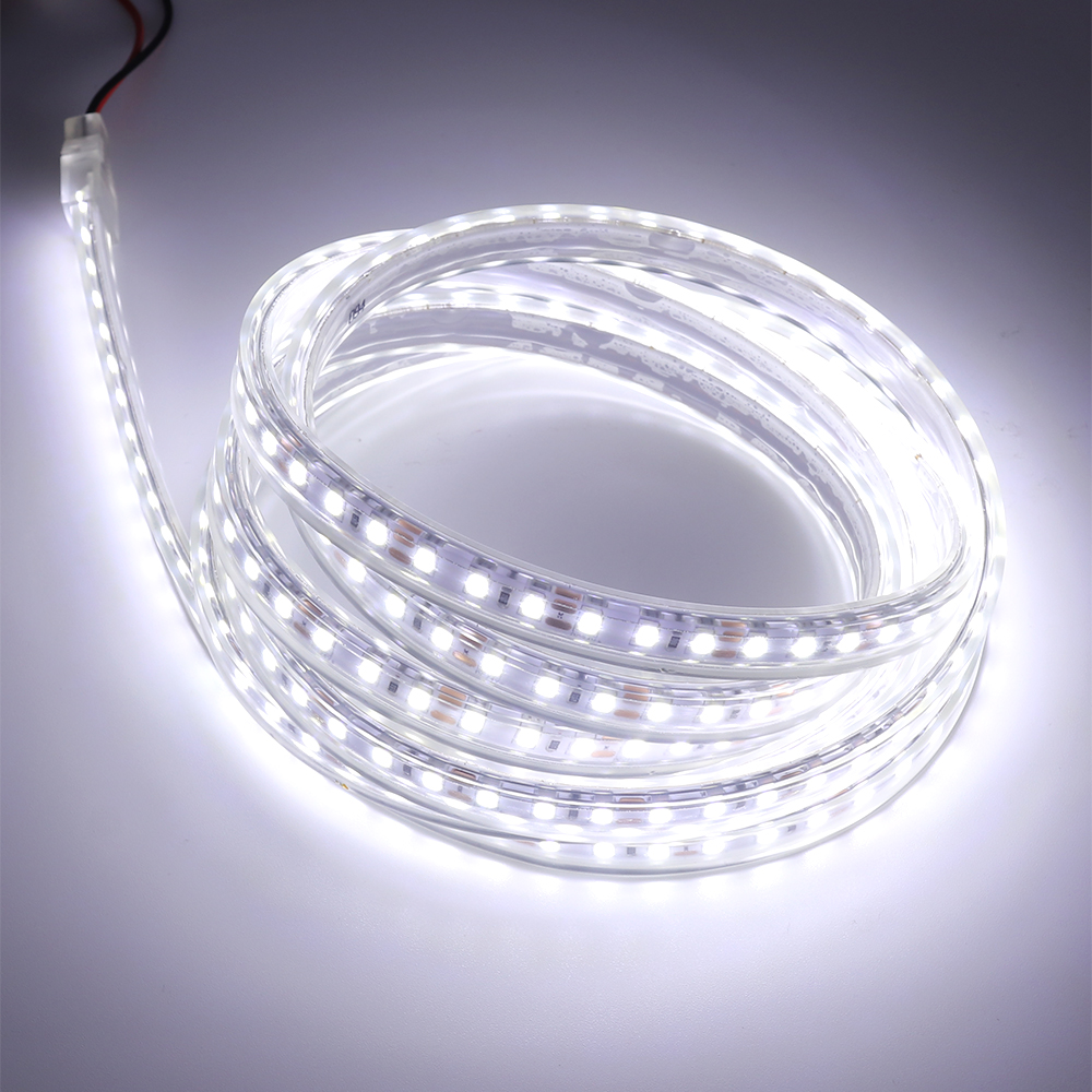 ไฟ LED Strip ขนาด 220 โวลต์พร้อมปลั๊ก SMD2835 IP68 กันน้ำ 120Leds / m พร้อมกาวด้านหลังทุก 10 ซม. สามารถตัดแถบไฟอ่อนสำหรับแสงกลางแจ้งตกแต่งบ้านในร่ม