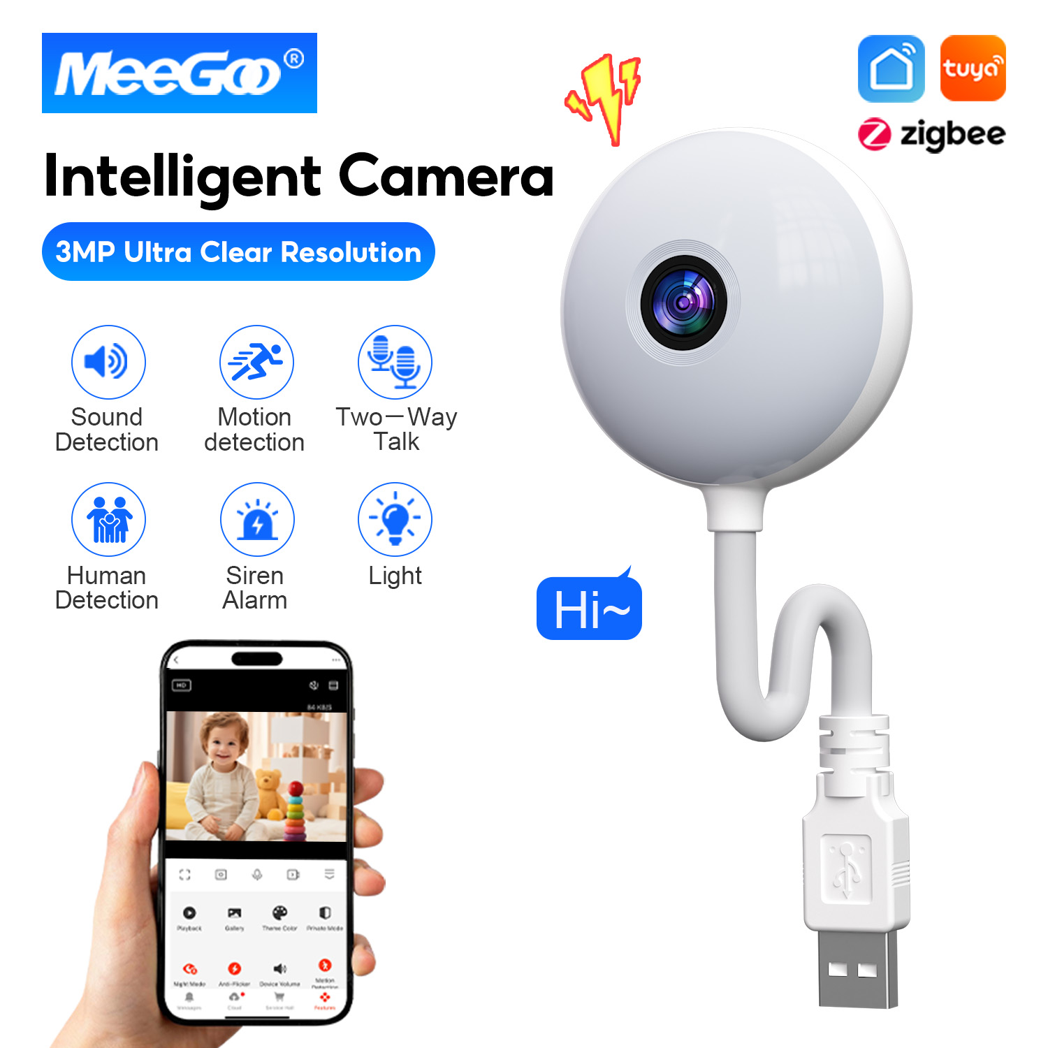 Meegoo Cctv Camera, Baby Care Camera Wireless Cctv Camera That Can Be Viewed Via Mobile Phone, 3Mp 1080P, Wide Angle, 2.4Ghz, Human Detection, Conversation Recording ราคา 509 บาท*ส่งฟรี