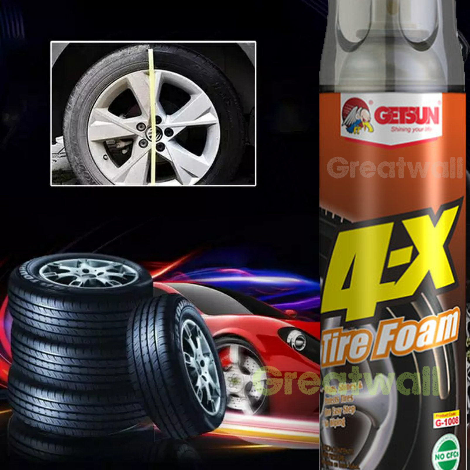 GETSUN 4-X Tyre Foam สเปรย์เคลือบยางเงาดำแบบโฟม โฟมเคลือบยางดำ น้ำยาเคลือบเงา ยางรถยนต์ สเปย์โฟมเคลือบเงา ยางรถ