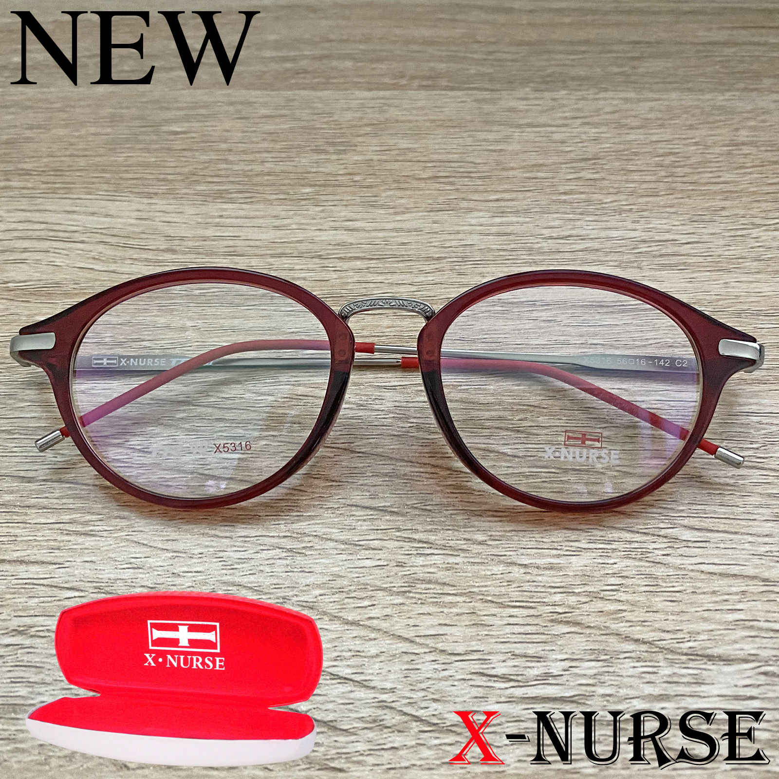 กรอบแว่นตา แว่นตาสำหรับตัดเลนส์ ผู้ชาย ผู้หญิง Fashion รุ่น X-NURSE 5316 สีแดง ทรงรี ขาข้อต่อ วัสดุ พลาสติก พีซี เกรด เอ รับตัดเลนส์สายตาเลนส์กันแดดทุกชนิด