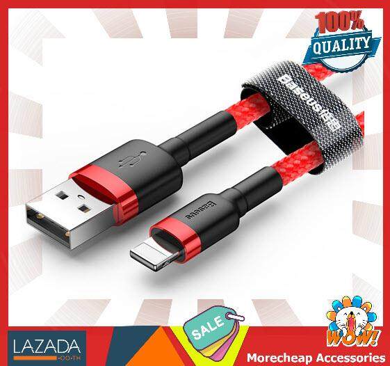 Baseus สายชาร์จไอโฟน สายถัก ยาว 1 - 2 เมตรสายชาร์จ อุปกรณ์ชาร์จ ชาร์จเร็ว Usb USB Cable For Apple IPhone Fast Charging สีแดงดำ