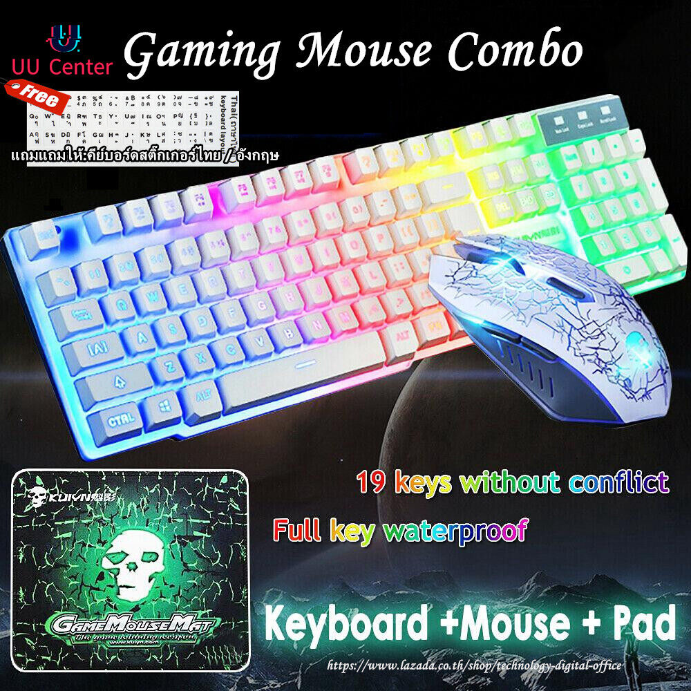 ?UU?【คีย์บอร์ดแบบมีสาย + เมาส์แบบมีสาย + แผ่นรองเมาส์】คีย์บอร์ดกันน้ำ Free mouse pad/แผ่นรองเมาส์ฟรี/Waterproof keyboard/ Keyboard And Mouse Gaming Combo Set T6