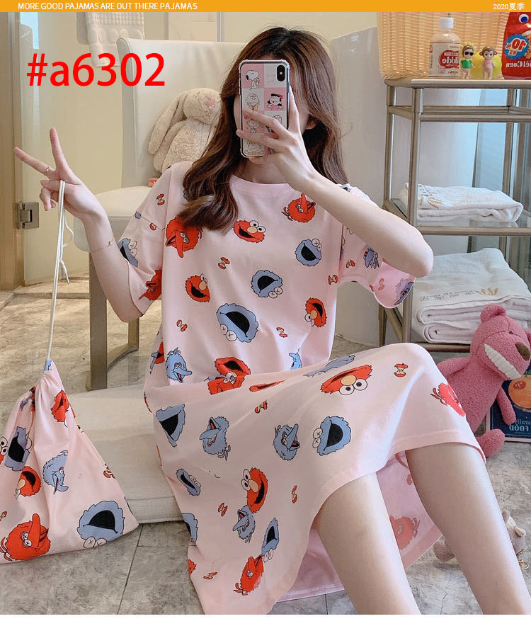 midsummer ราคา49บาท!! ชุดนอนน่ารักแฟชั่น สำหรับผู้หญิง เสื้อคลุมนอน สไตล์เกาหลี ลวดลายการ์ตูนน่ารัก ชุดนอนกระโปรง ผ้านิ่มใส่สบาย #a630