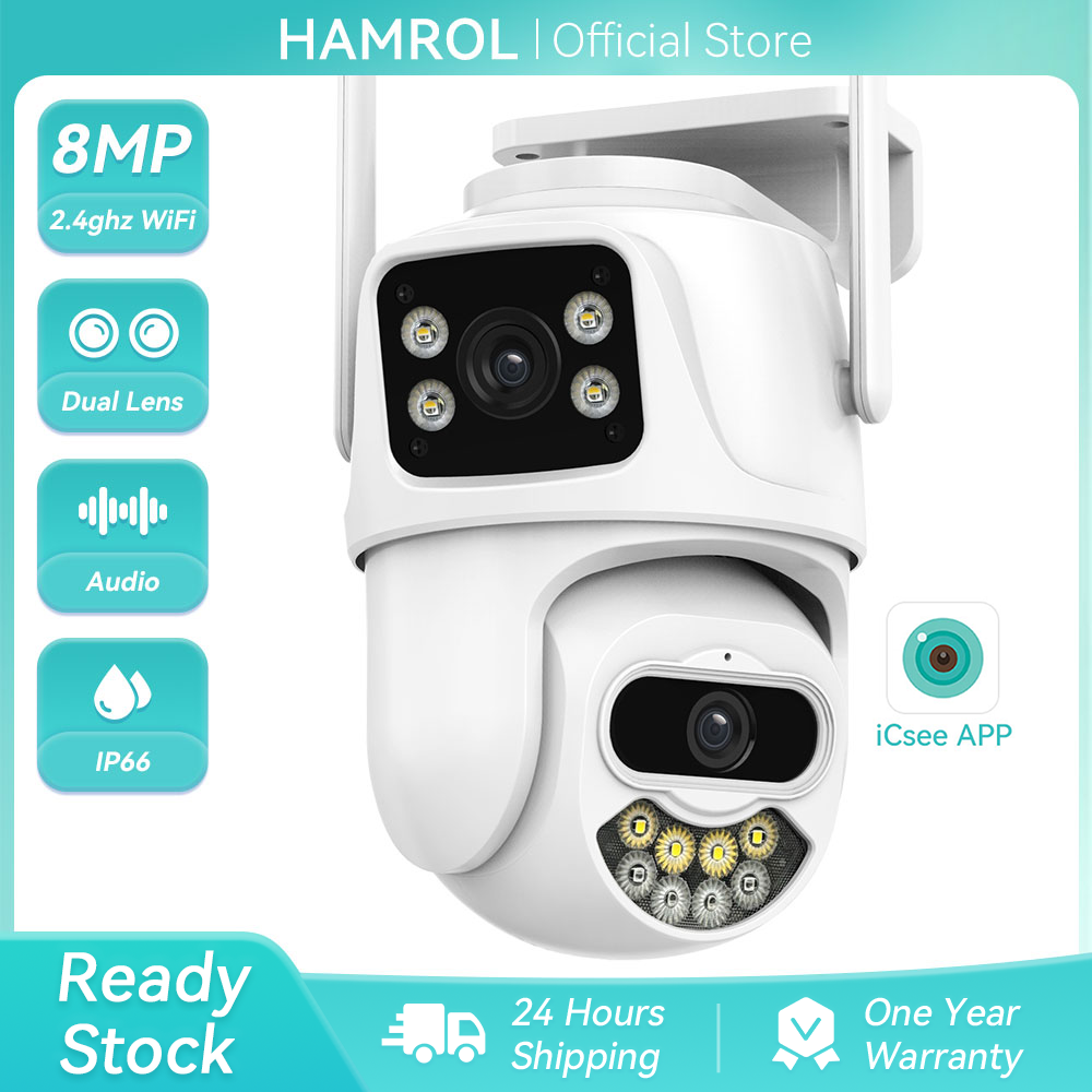 Hamrol 8Mp 4K Ptz Wifi Ip Camera with Dual Lens Dual Screen Color Night Vision Outdoor Waterproof 6Mp Security Ip Camera Cctv Surveillance Camera Icsee App ราคา 1,149 บาท*ส่งฟรี