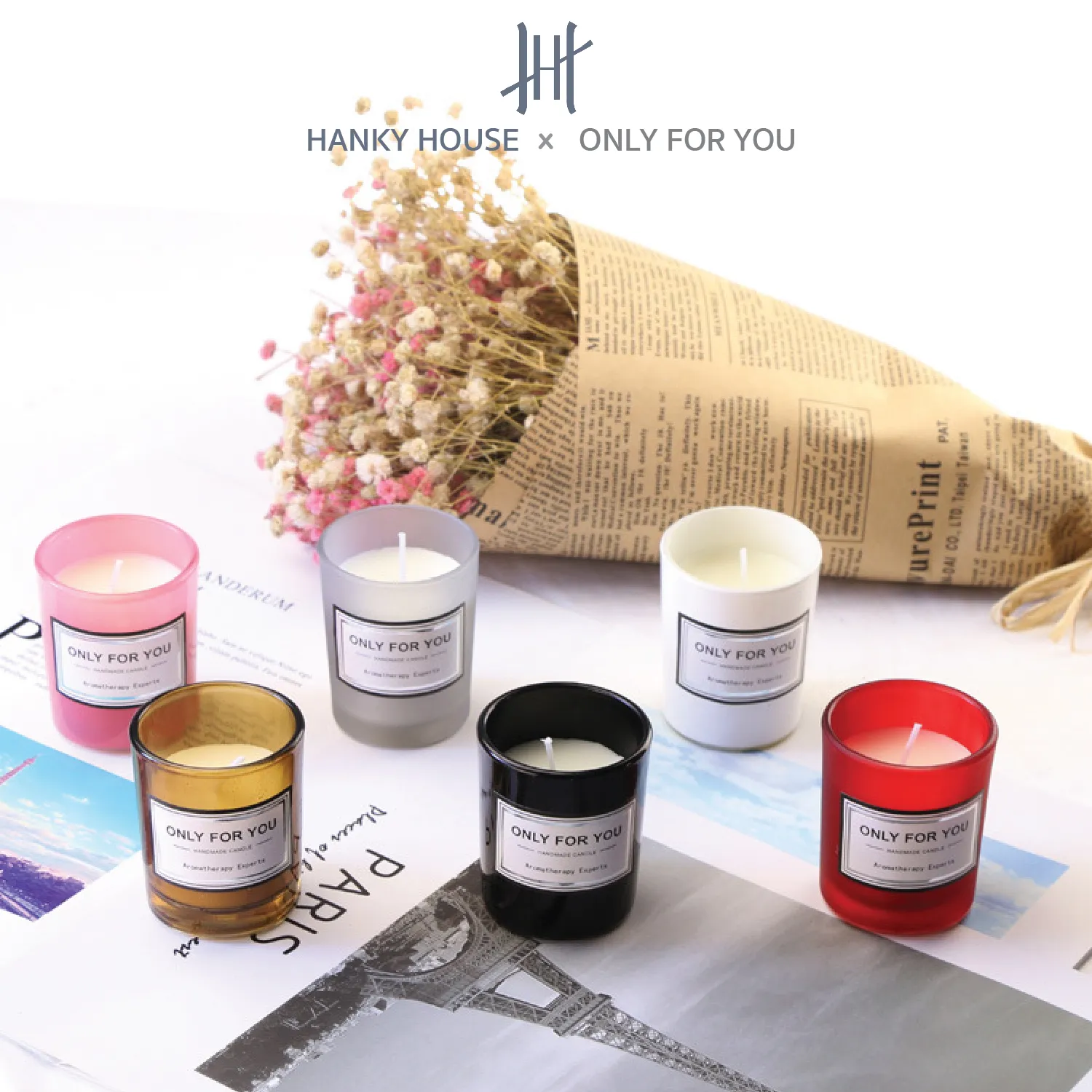 เทียนหอม Soy wax Scent Candle กลิ่นน้ำหอมแบรนด์ เทียนหอมอโรม่า ไขถั่วเหลือง 50g 1.76 oz Hanky House x OnlyForYou  จุดได้นาน 5-8 ชม. ARO_Can