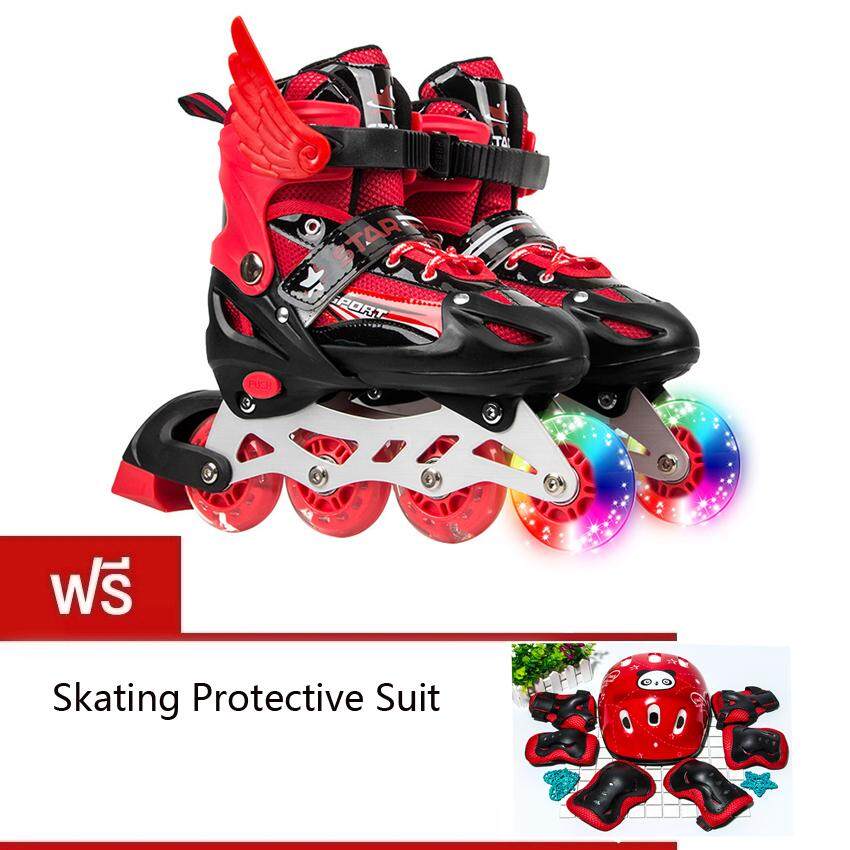 รองเท้าสเก็ต โรลเลอร์เบลด Roller Blade Skate D202 รุ่น  M=32-37 Free skating Protective suit - Red