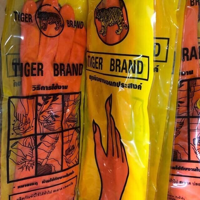 ถุงมือยางเอนกประสงค์สีส้มคละแบรนด์ Size L (แพ็ค 1คู่)