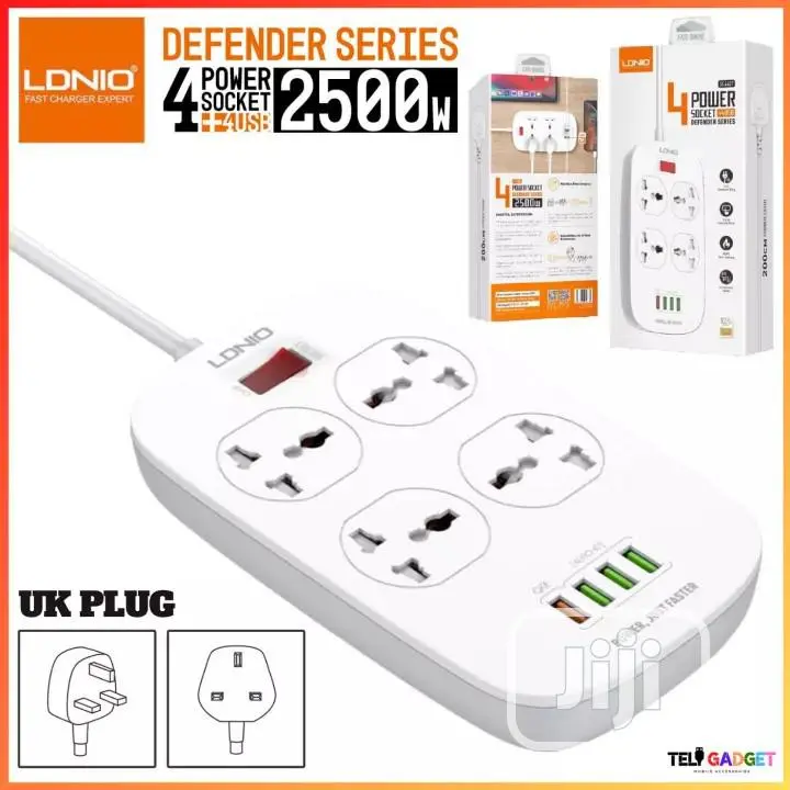 LDNIO SC4407 ปลั๊กพ่วง 4 ช่อง 4 USB รองรับถึง 4 universal outlet Power Strip 2500W สายยาว 2เมตร รับประกันของแท้