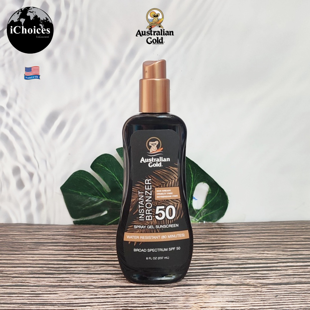 Australian Gold _ Instant Bronzer Spray Gel Sunscreen 237 ml ครีมกันแดด พร้อมบรอนเซอร์ แบบเจลสเปรย์ ให้ความชุ่มชื่น ราคา 1,260 บาท*ส่งฟรี