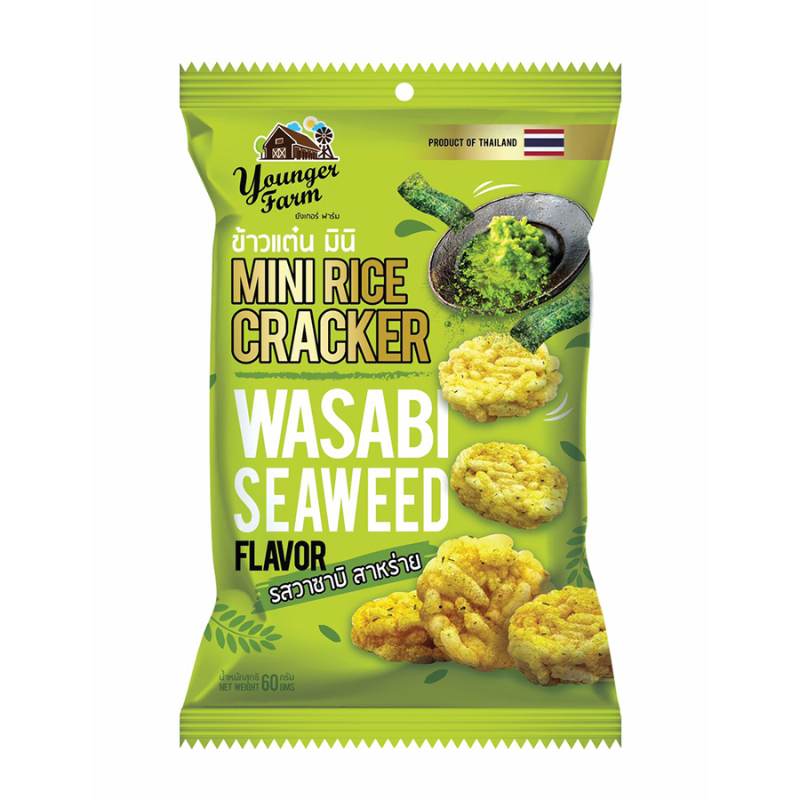 Rice Cracker Mini Wasabi Seaweed 60g Younger Farm brand ราคา 43 บาท*ส่งฟรี