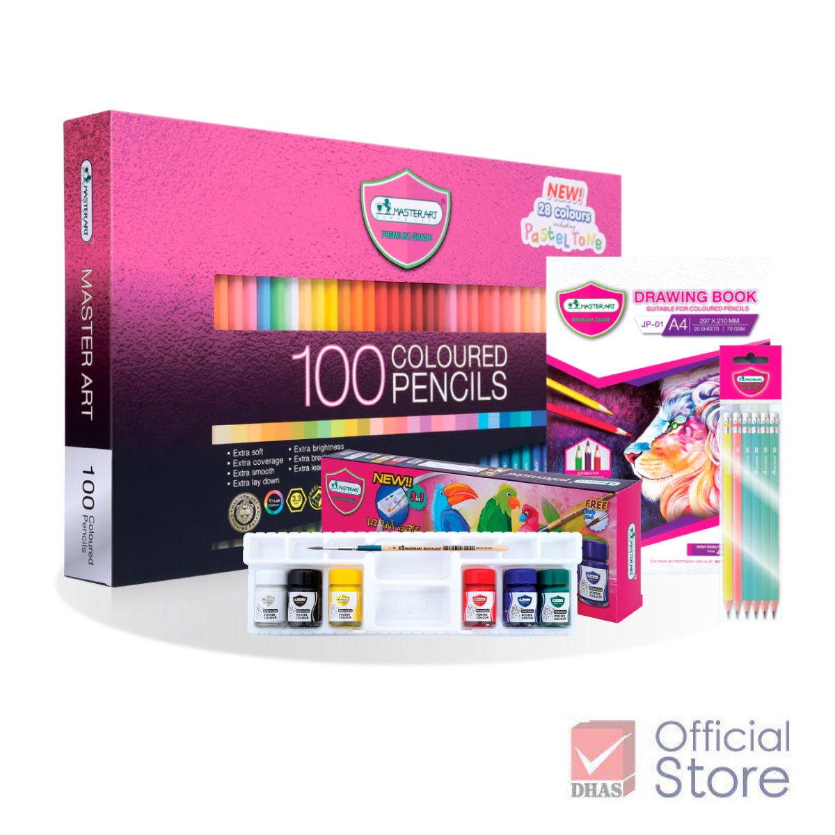 Master Art ชุดดินสอสีไม้ 100 สี รุ่นใหม่ พร้อมสีโปสเตอร์และอุปกรณ์วาดรูป