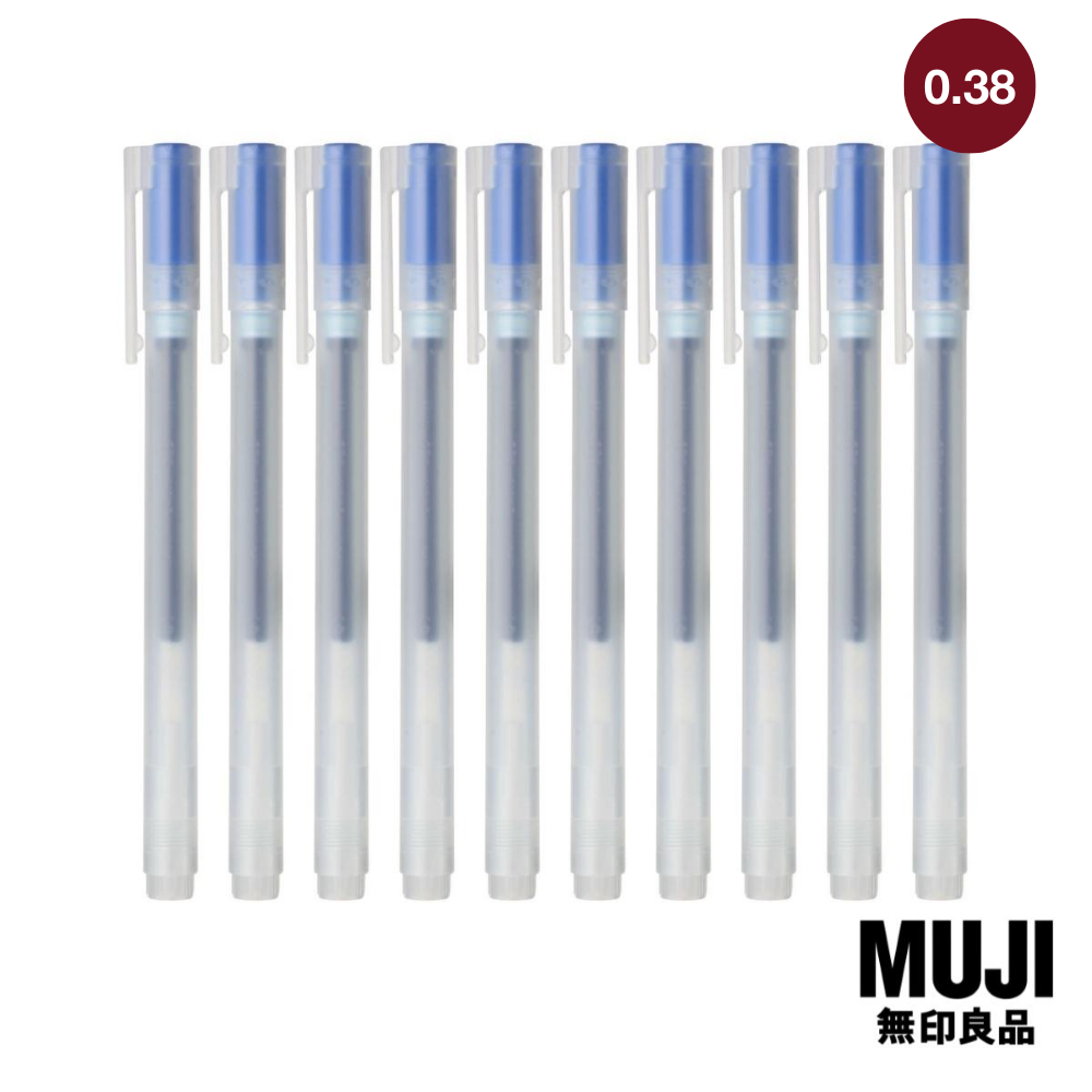มูจิ ปากกาลูกลื่นหมึกเจลเซ็ต 10 ด้าม หัว 0.38 สีน้ำเงิน - MUJI Gel Ink Pen Cap Type Set 10 / 0.38 Blue