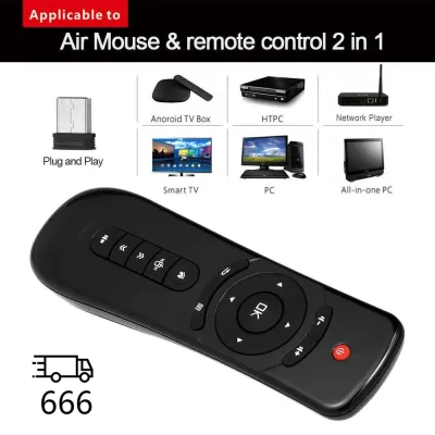 2.4GHz Mini Wireless Gyroscope Fly Air Mouse T2 Android Remote Control Black