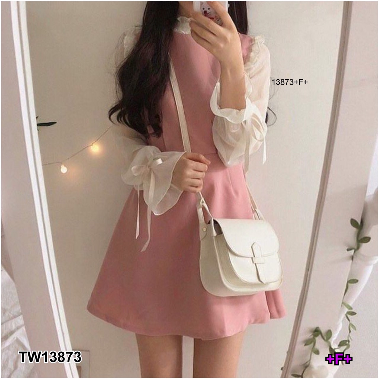 GN13873 **รบกวนสอบถามก่อนสั่งซื้อจ้า** เดรสคอระบายแขนชีฟอง  chiffon sleeve dress