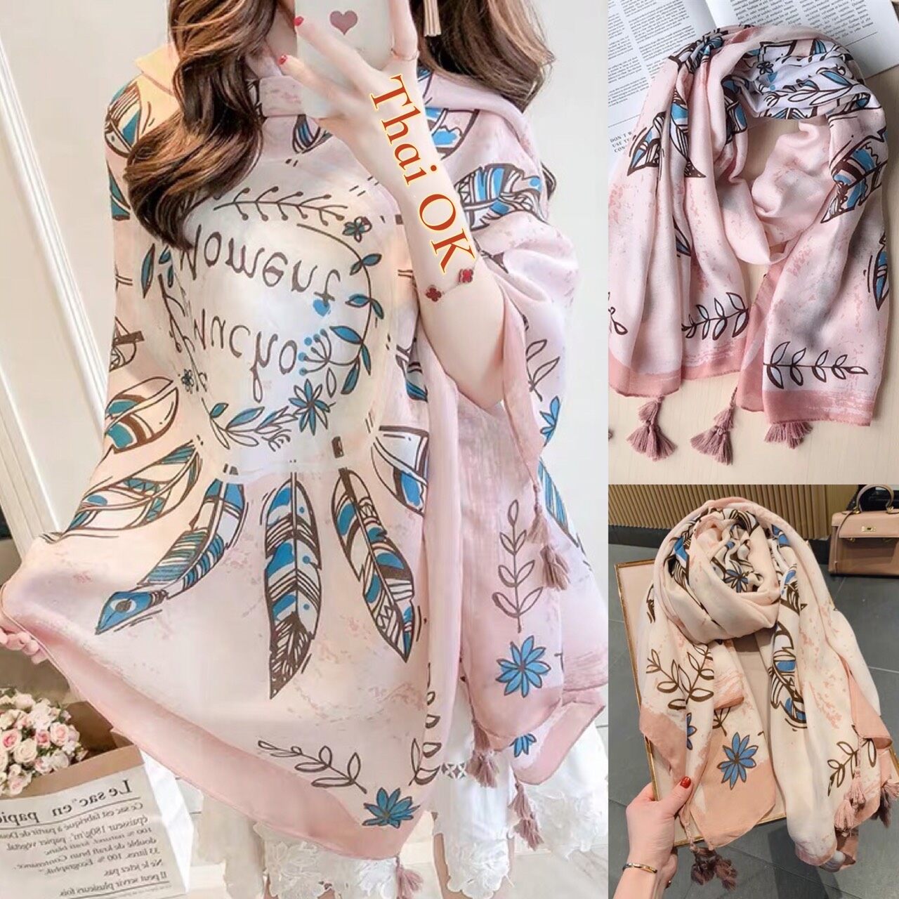 ผ้าพันคอ scarf&shawl scarvesผ้าคลุมไหล่ สไตล์โบฮีเมียน #ผ้าหนา กันแดก กันลม