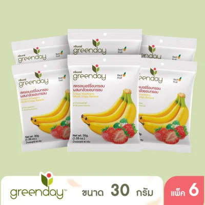 [แพ็ก 6] Greenday Crispy Strawberry mixed Crispy banana สตรอเบอร์รี่อบกรอบผสมกล้วยอบกรอบ 30 กรัม