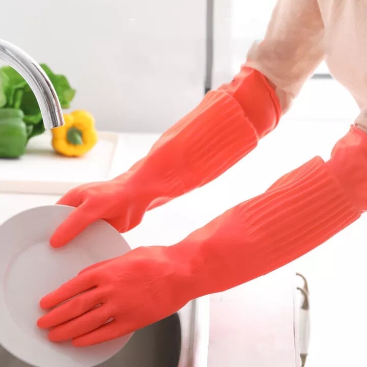 【ส่งจากกรุงเทพ】ถุงมือล้างจาน ล้างถุงมือยางยาวพิเศษ ถุงมือซักผ้า พลาสติกกันน้ํา ยาว 56 ซม