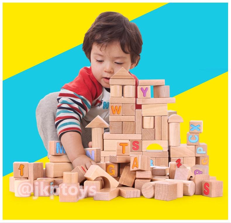 Todds & Kids Toys ของเล่นไม้เสริมพัฒนาการ บล็อคไม้ 70 ชิ้น สีไม้ธรรมชาติ ลาย A-Z เเละ 0-9