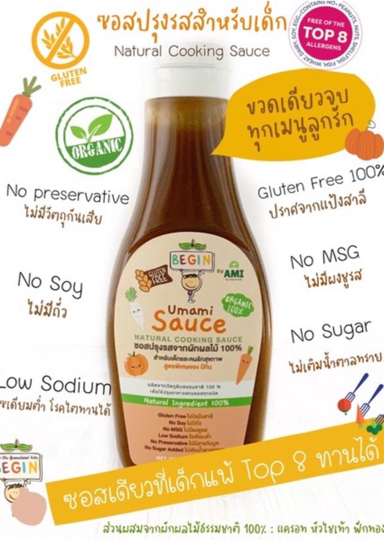 Begin ซอสปรุงรสจากผักผลไม้ 100% ซอสพร้อมทาน สำหรับเด็ก ตรา บีกิน สำหรับเด็ก 12 เดือนขึ้นไป