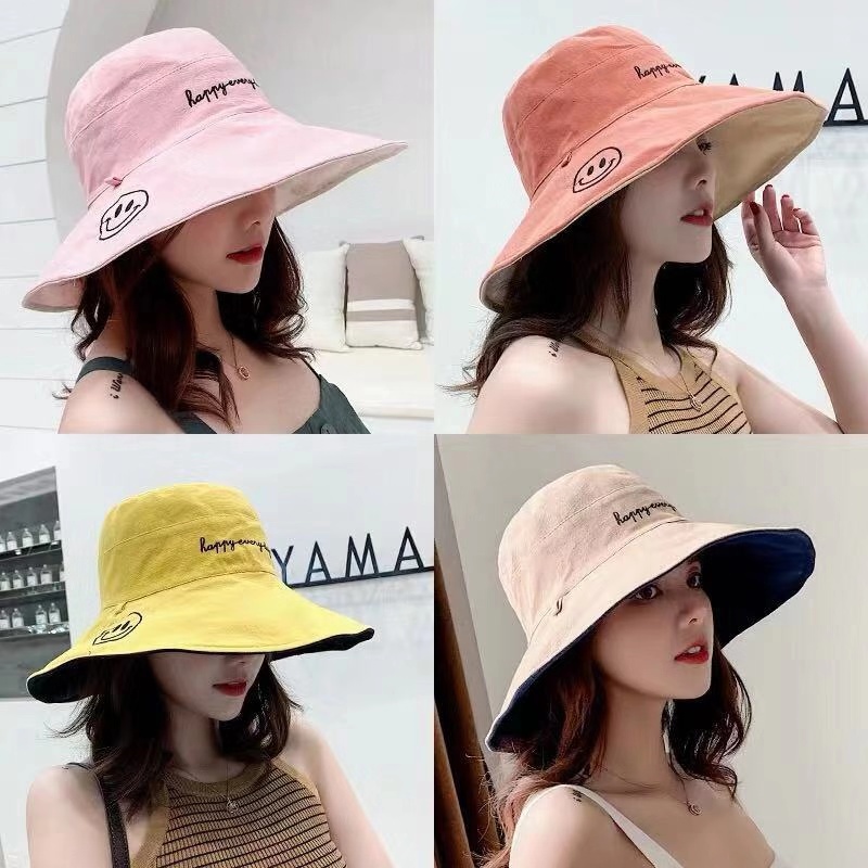 CP HOME หมวกแฟชั่นเกาหลี Smile ทรงปีกกว้าง สำหรับผู้หญิง สวมใส่บาย  hat fisherman hat female hat autumn and winter