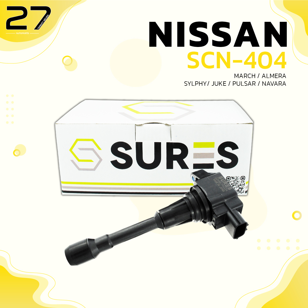 คอล์ยจุดระเบิด SURES - NISSAN MARCH / ALMERA / SYLPHY / JUKE / PULSAR / NAVARA / URVAN / X-TRAIL / TEANA - รหัส SCN-404 ตรงรุ่น 100% เครื่อง : HR12 / HR15 / HR16 / MR18 / MR20 / QR25 / VQ25 ราคา 890 บาท*ส่งฟรี