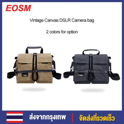EOSM Vintage Canvas DSLR Camera bag ผ้าใบกระเป๋ากล้อง DSLR กระเป๋าสะพายกล้องดิจิตอลสำหรับ Canon Nikon Sony พร้อมฝาครอบกันฝน