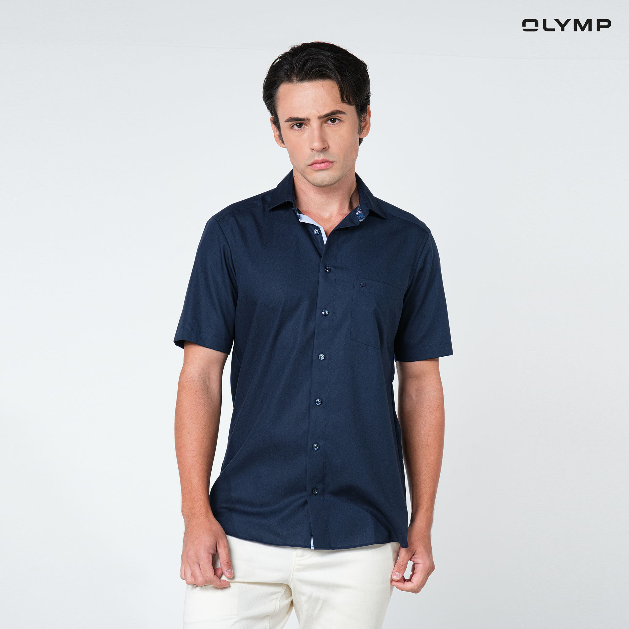 OLYMP LUXOR Shirt เสื้อเชิ้ตชายแขนสั้น สีกรมท่า ทรงหลวม ใส่สบาย รีดง่าย SUMM24 ราคา 1,090 บาท*ส่งฟรี