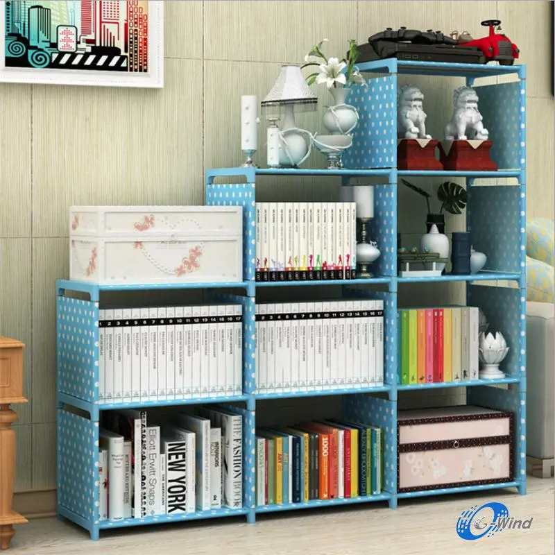B09 ชั้นวางของ ชั้นวางหนังสือ โครงเหล็กแข็งแรง ผ้ากันน้ำ ชั้นวางของอเนกประสงค์ 9 ช่อง