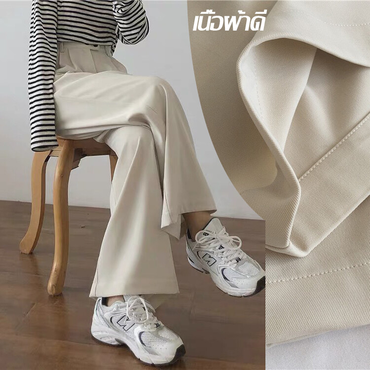 ใส่ในธุรกิจ【freesize】เอว 25-34 / สะโพก 37-42 / ยาว36Summer style（fresize） Wide leg pants Elastic fabric white Wild leisure