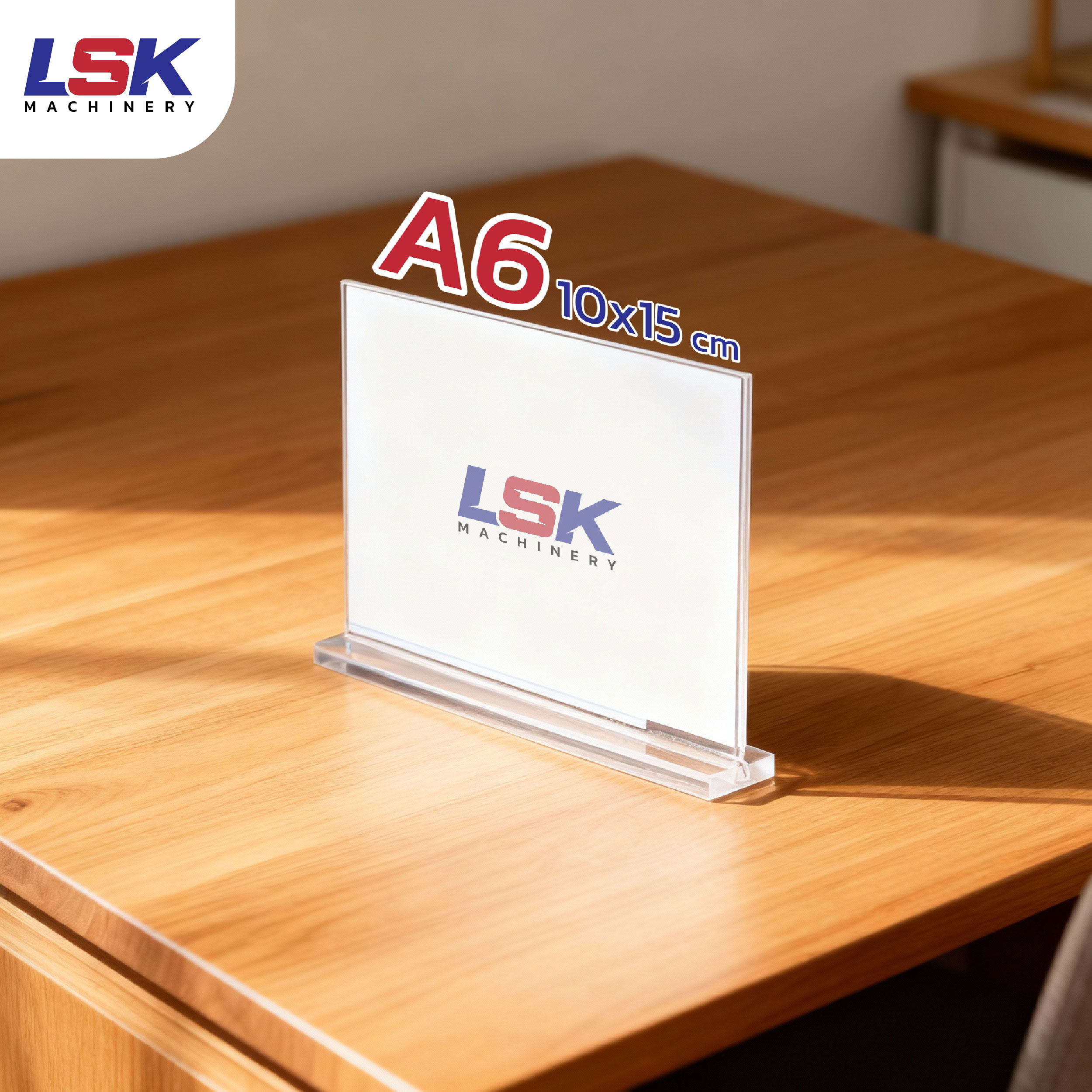 ป้ายอะคริลิคตั้งโต๊ะ A4 A5 A6 ฐานใส หนา 3 มิล แนวตั้ง และแนวนอนทรง T